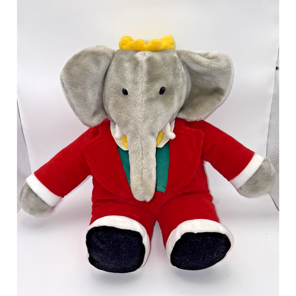Gund Babar Elephant Plush Stuffed Animal Toy Christmas Suit Yellow Bow Tie 1988